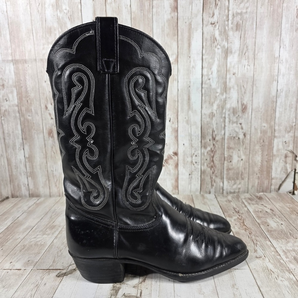 Texas American Made Mens Black Leather Western Cowboy Boots Style 1200 Size 9 D